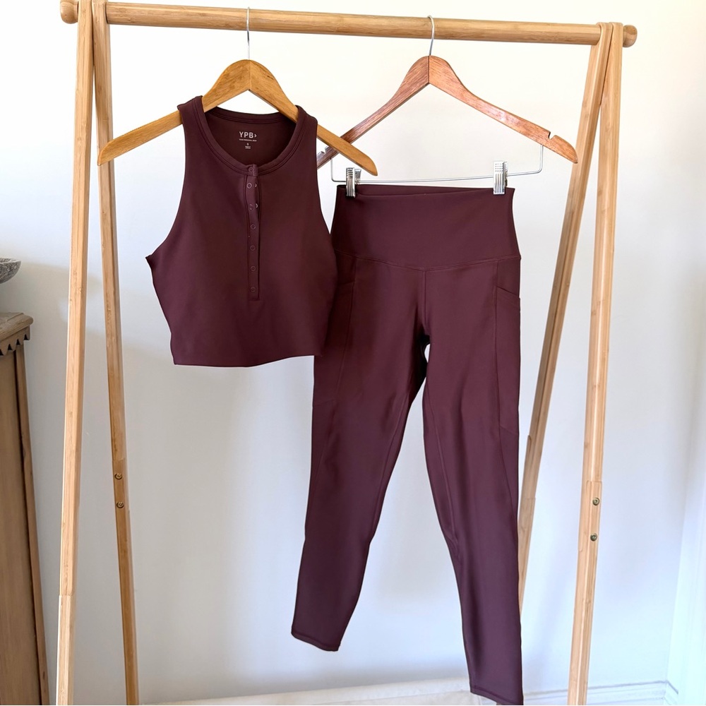 Abercrombie & Fitch YPB SculptLUX Set of Henley Tank + 7/8 Leggings in Cocoa S